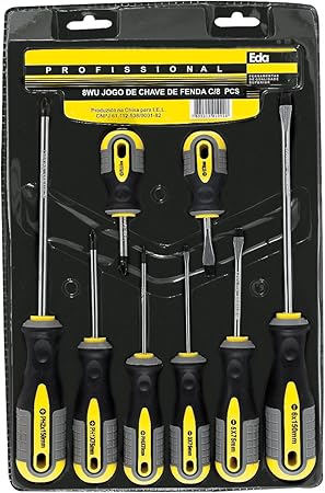 Chaves de Fenda e Phillips Cromo Vanádio Eda Prateado Preto Amarelo/ Cinza 8 Peças