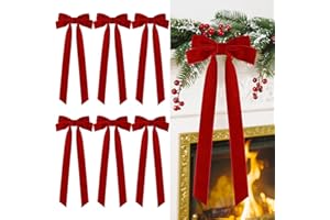 SENJIE Velvet Large Christmas Bows for Staircase Garland Wreath, 20in x 8in Vintage Ribbon Bows with Twist Tie for Xmas Tree Holiday Indoor Outdoor Decorations (6Pcs, Red)