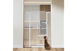 COMOMY 55.1" Extra Tall Pet Gate for Cats, 29.5-40.6" Extra Wide Cat Gate with Adjustable Cat Door, Pressure Mounted Easy Walk Through Pet Gate with Door for Stairs, Doorways, Kitchen(White)