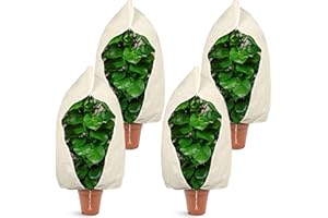 Windyun 4 Pcs Plant Covers Freeze Protection 47x40 Inch Winter Plant Protector Cover Plant Frost Cloth with Zipper and Drawstring for Outdoor Winter Cold Wind Weather (Beige)