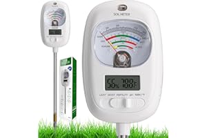 HSLGOVE Soil Test Kit, 7-in-One Soil Moisture Meter/Soil PH Meter/Fertility, Dual Screen Soil Tester w/Digital Soil Temp/Air Temp&Humidity for Plants Gardening,Lawn,Farm Indoor&Outdoor-BrightWhite