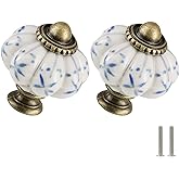 Zernmiarder 12pcs Ceramic Pumpkin Knobs - Blue Flower | Vintage Cabinet Knobs with Mounting Screws - Antique Drawer Pulls for Dresser, Closet, Cupboard, and Home DIY Project