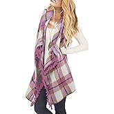 Inorin Womens Sleeveless Plaid Asymmetrical Hem Tassel Drape Open Front Cardigan Vest