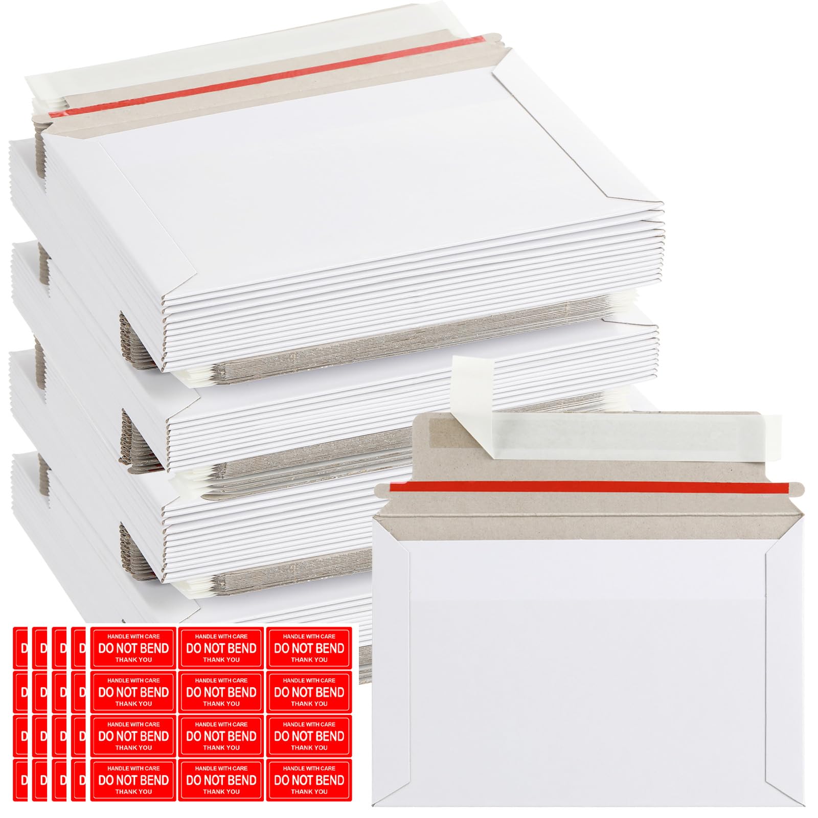 Photo 1 of 100 Pack 6.5x4.5 Inch Rigid Mailers Self Sealing Cardboard Envelopes, Stay Flat White CD Mailers for Photo Document Shipping Postcards