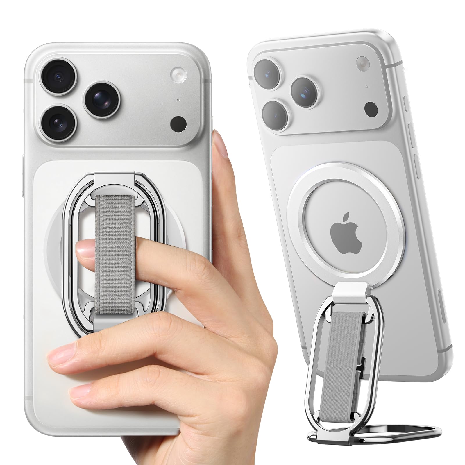 Photo 1 of [2025 Newest] SUPERONE for Magsafe Phone Grip for Magnetic Kickstand Compatible with Mag Safe Finger Loop, 4-in-1 Phone Ring Holder Strap for Magnetic iPhone 17/16/15/14/13/12 (Silver)