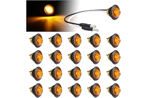 TMH 3/4 Inch Mini Amber Light 3 LED with Connector Plug Clearance Markers Side Marker Indicator Lights Mini Round Front Rear with Grommet for Truck Trailer Lorry Bus 12V DC (Pack of 20)