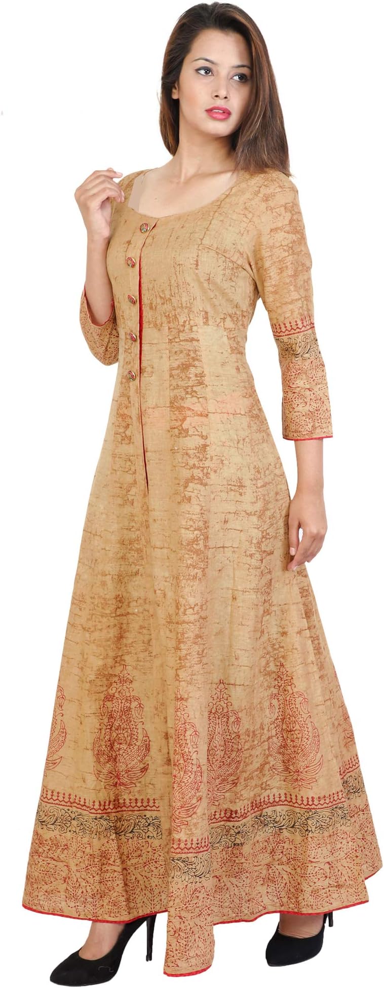 METRO-FASHION Women's Self Design Block Print Round Neck Cotton Kurta.