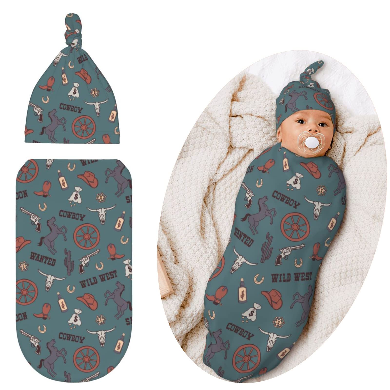 Photo 1 of Qwalnely Swaddling Blanket for Baby, Sleeping Sacks, Unisex Baby Stuff with Hat, Western