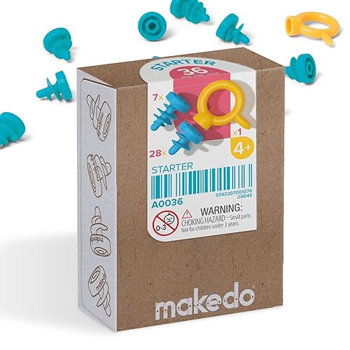 Makedo Starter 036 | Cardboard Construction Starter Pack | STEM and STEAM Educational Toys for Kids | Perfect for at Home Play + Classroom Learning | 36 Piece Mix SCRU & SCRU+ for Kids Age 4+