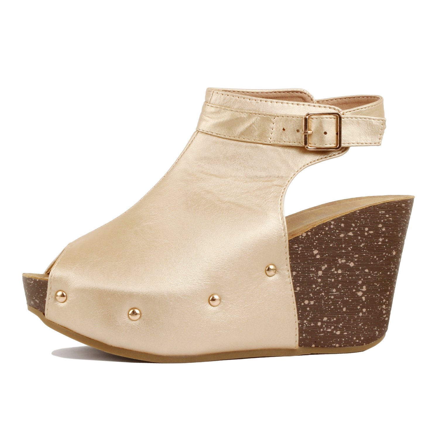 Guilty Heart - Womens Cutout Gladiator Lace Up Stiletto High Heel Open Toe Sandal Platforms & Wedges, Goldv4 Pu, 6.5 B(M…