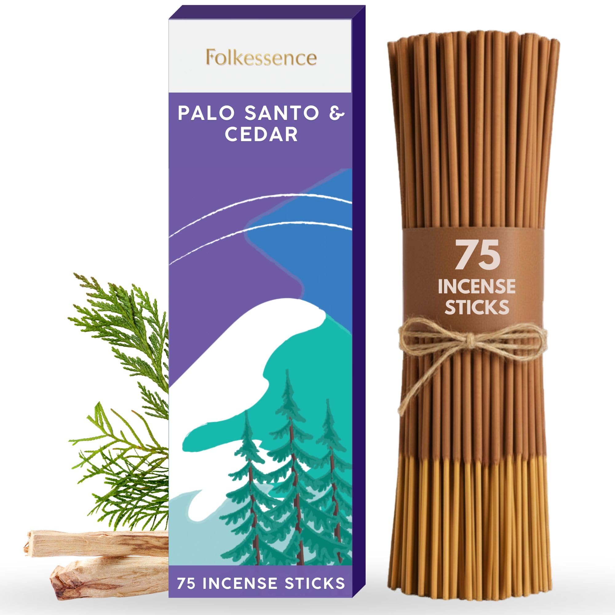 Folkulture Palo Santo and Cedar Incense Sticks - Pack of 75 Insenses for Healing - Natural and Non -Toxic Inscents-Sticks - Farmhouse Gift Set for Meditation - Slow Burning (Palo Santo and Cedar) — image 1