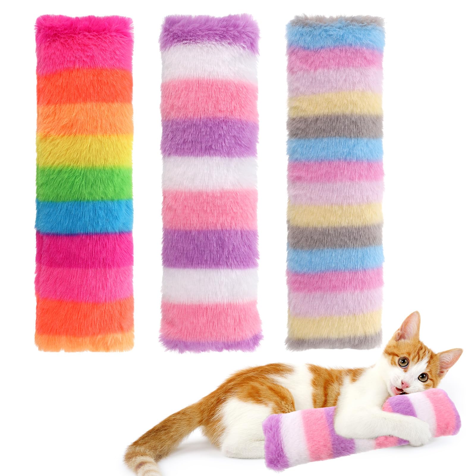 Pinenuts 3 Pcs Cat Catnip Toys, Interactive Cat Teeth Toy with Catmint & Crinkle Pillow Plush for Indoor Cats Kittens Scratch Chewing Teeth Grinding(Rainbow)