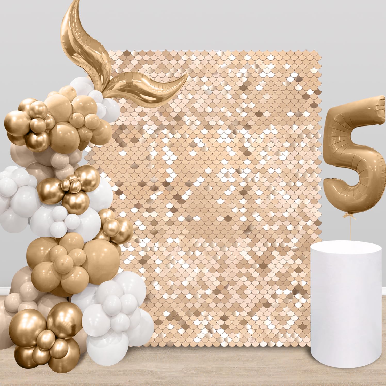 Photo 1 of Champagne Shimmer Wall Backdrop 6ftx4ft Photo Backdrop Sequin Wall Panel Backdrop for Birthday Wedding Engagement Mermaid Wall Disco Backdrop Decoration