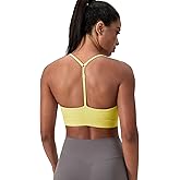 Womens Y Back Sports Bra - Padded Racerback Scoop Neck Low Impact Spaghetti Thin Strap Workout Yoga Crop Tank Tops