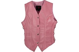 MataGear New Pink Lady Biker Motorcycle Classic Leather Vest Concealed Carry Pockets, Pink, 6X-Large