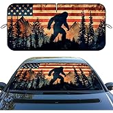 Bigfoot Mountain Car Windshield Sun Shade - American Flag Heatshield Blocks UV Rays Sun Visor Protector for Sedan, Truck, SUV - 59