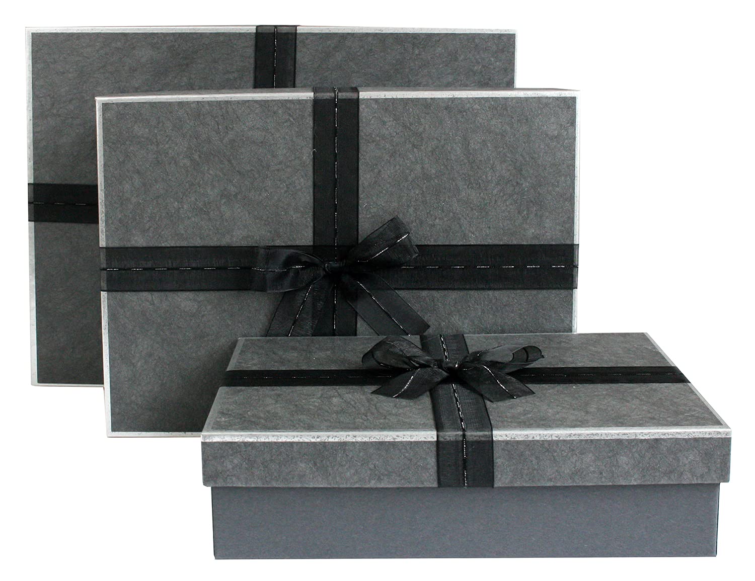 Emartbuy Dark Grey Rigid Gift Box with Ribbon Set of 3 – Large, Medium, Small – Luxury Cardboard Presentation Box | Premium Packaging for Hampers, Birthdays, Weddings, Corporate Gifting