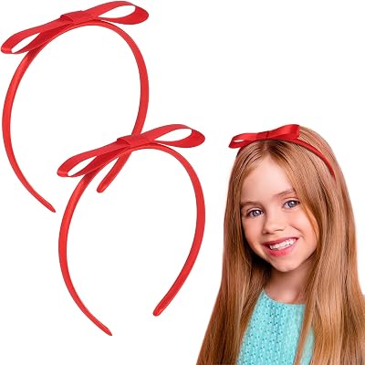 Opopark 2 Pcs Red Bow Hairbands Vintage Knot Hair Accessories Women Girls
