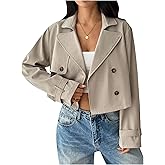 GORGLITTER Women's Cropped Trench Coat Lapel Button Down Long Sleeve Casual Jacket Outwear Fall Outfits 2025