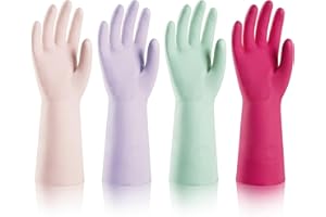 ThxToms 4 Pairs Kitchen Dishwashing Nitrile Gloves, Reusable Latex Rubber Free Household Bathroom Cleaning Gloves