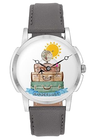 Travel Watch - BigOwl Airplane Wanderlust Design Leather Strap Casual Wrist Watch - Gifts for Travellers - Moving Airplane Hands