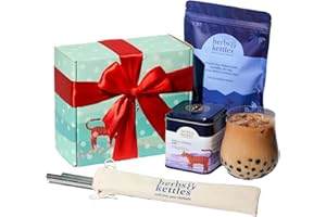 Herbs & Kettles Vanilla Lavender Chai Boba Kit | Assam Black Tea with Real Vanilla Bean, Lavender Flowers & Warming Spices + Chewy Tapioca Pearls | DIY Bubble Tea Kit with Reusable Straws