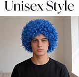 SHATCHI Afro Wig Curly Blue Unisex Fancy Dress Party Costume view 4