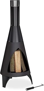 Relaxdays Terrassenofen mit Schürhaken, dekorative Feuerstelle, Gartenofen, für Holz, H x D: 120 x 45 cm, Stahl, schwarz