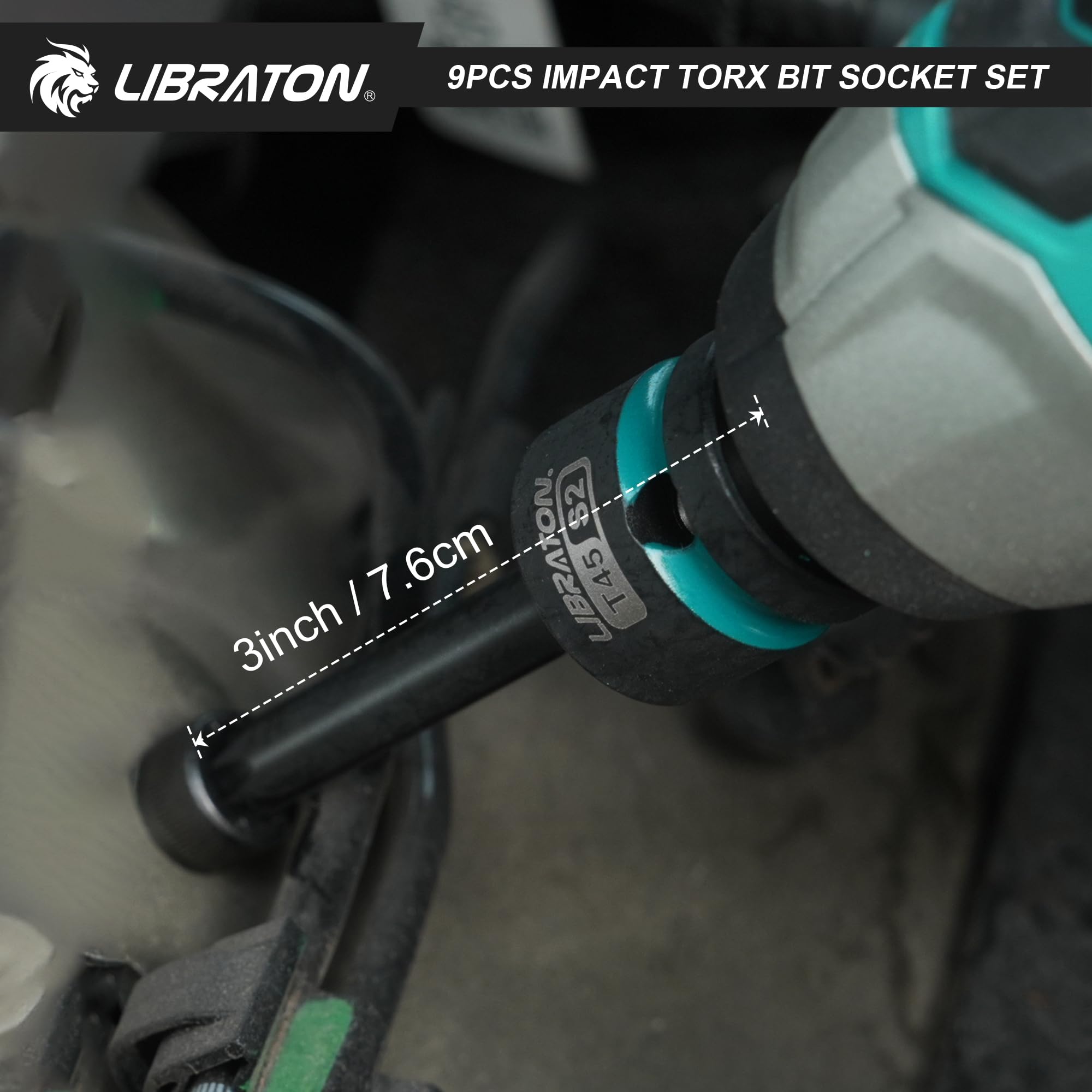 LIBRATON Schlag Torx Bit Steckschlüssel Set, 1/2” Kraft, S2-Stahl, 9-tlg Schlag-Stern-Bit-Steckschlüsselsatz T30-T80, Torx-Steckschlüssel, Bits-Steckschlüsselsatz, XPE-Aufbewahrung, Autoreparatur 7
