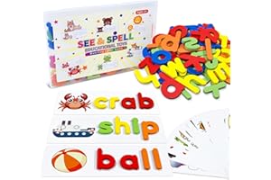 WEIZHEN Learning Educational Toys for 2-6 Year Old Boys & Girls – See & Spell Letter Matching Game with Alphabet Cards, Preschool CVC Word Builders, Perfect Learning Gift for Toddlers & Kids