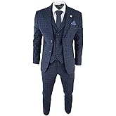 Mens Grey Tweed 3 Piece Suit Blue Check Vintage 1920s Gatsby Blinders Tailored Fit