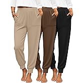 Yearntown 3 Pack Women's Lounge Joggers High Waist Yoga Pants Athletic Workout Pajama Comfy Tapered Sweatpants with Pockets