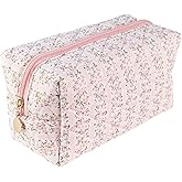 BornSiiren Makeup Bag, Flower Pink Floral Cosmetic Bag for Women, Large Capacity Toiletry Bag,Zipper Pouch, Portable Travel Accessories Storage