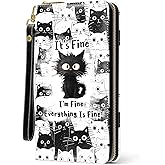 RTTLALUO Fine Cat Womens Wallet, Funny Black Cat Wristlet Wallet For Cat Lovers, It's Fine Credit Card Holder Purse, Birthday Christmas Graduation Gifts For Women Mom, Travel Office Daily Purse