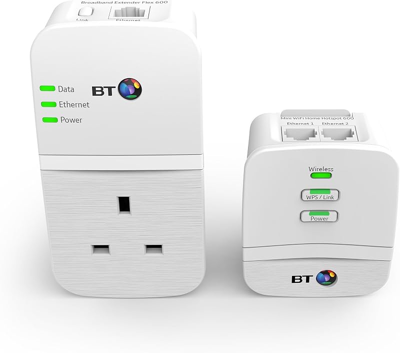 BT Broadband Extender Powerline Adapter Wi-Fi Home Hotspot Flex 600 Kit AV600