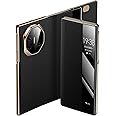 HAO RIYLN Genuine Leather Case for Huawei Mate XT, Clear View Window Flip Folio Protection Business Luxury Cover Shockproof,Gold
