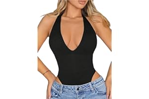 GORGLITTER Women's Halter Bodysuit Summer Deep V Sleeveless Body Suits Tank Top Trendy Fashion Clothing