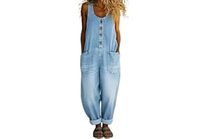 Women's Suspender Strap Loose Denim Bib Overalls Y2k Button Front Wide Leg Jumpsuits Vintage Baggy Distressed Jeans