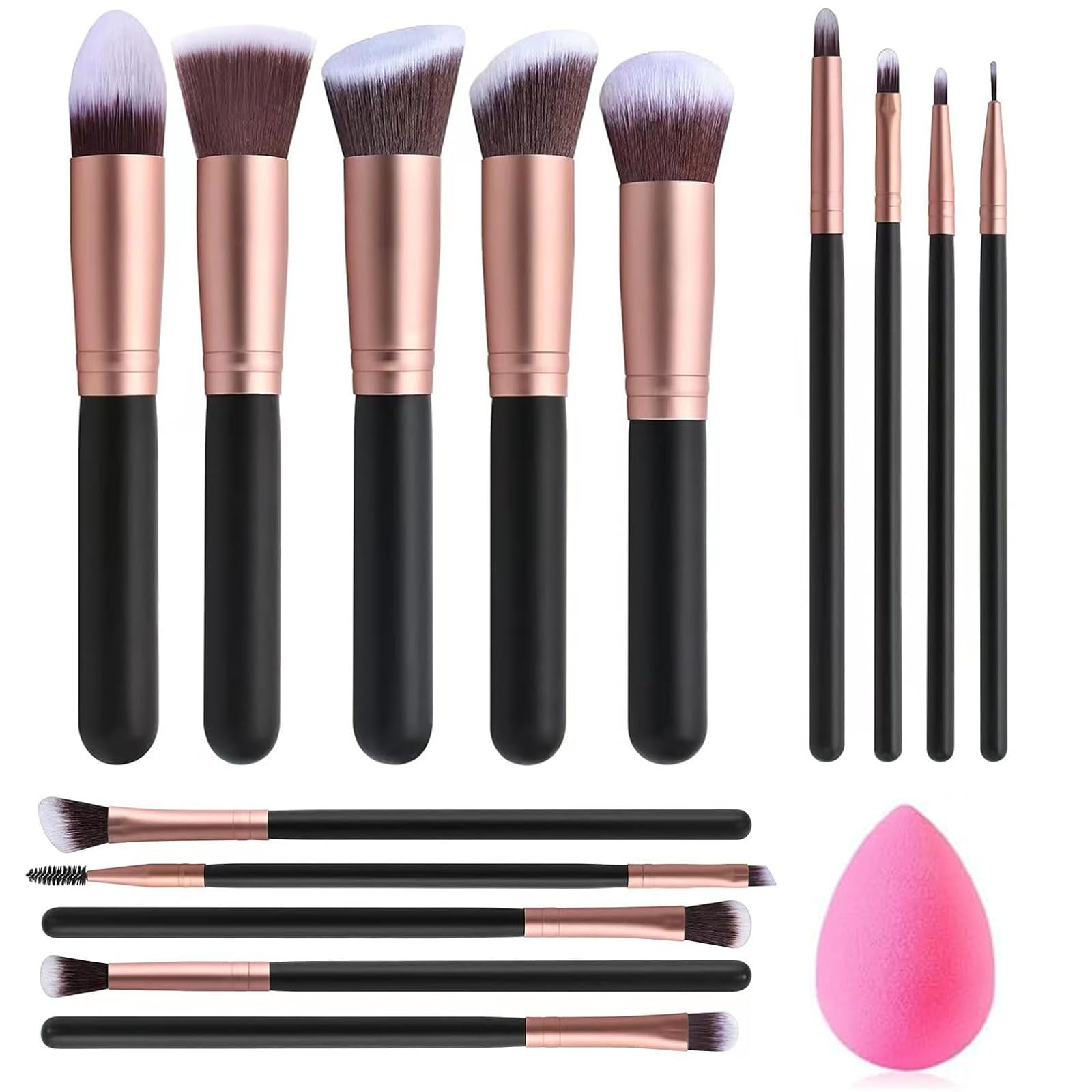 YFHUVB 14Pcs Make up Brushes Kit, with 6pcs Blender Sponges Face Powder Concealers Eyeshadow Blush Brushes Make up Brushes Set for Girl Make up