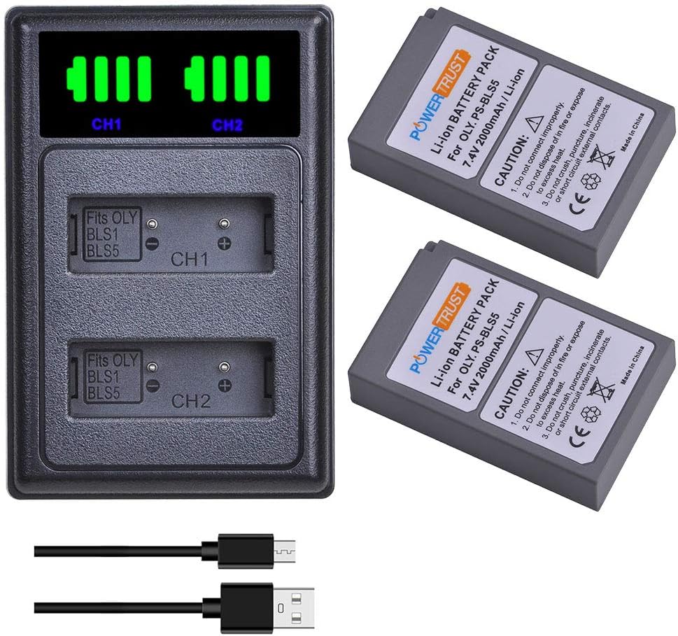 PowerTrust 2pcs PS-BLS5 BLS-50 BLS-5 Battery with Charger for Olympus E-M10 Mark II, OM-D E-M10 Mark IV, E-M10 Mark III S