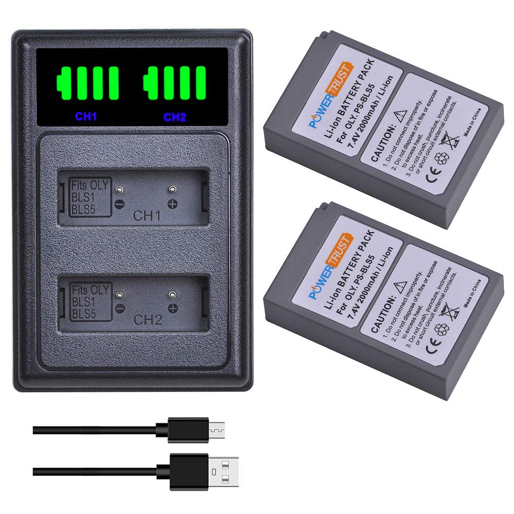 PowerTrust 2pcs PS-BLS5 BLS-50 BLS-5 Battery with Charger for Olympus E-M10 Mark II, OM-D E-M10 Mark IV, E-M10 Mark III S, E-M5 Mark III, PEN E-P7 E-PL2 E-PL3 E-PM1 E-PM2 E-M10 II,Stylus 1