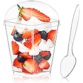 Kucoele 50 Pack 5 oz Dessert Cups with Lids and Spoons, Clear Plastic Parfait Appetizer Cups Dessert Shooters Party Serving Cups for Pudding Fruit Mousse and Yogurt