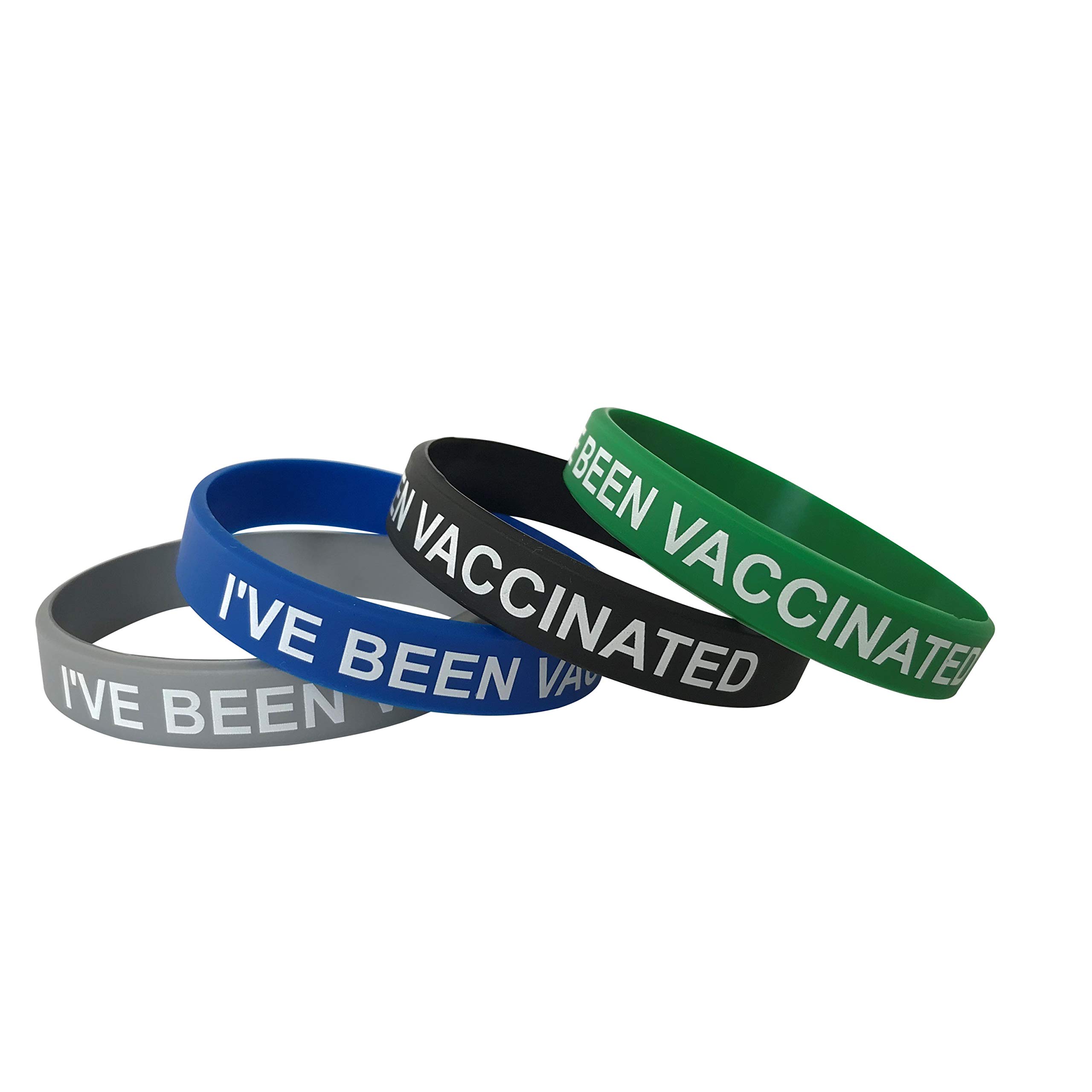 I've Been Vaccinated Silicone Wristband, I GOT My COVID-19 Vaccine Bracelet, Vaccination Band Adult Size 8" for Men and Women,Pack of 4