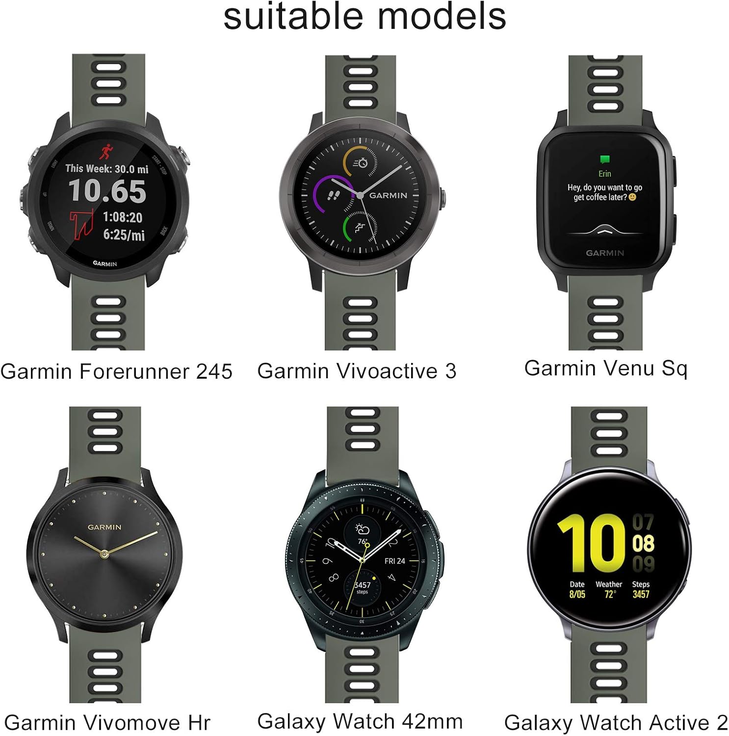 ISABAKE 20mm Silicone Watch Strap for Garmin Vivoactive 3, Forerunner 245/645, Vivomove HR, Samsung Galaxy Watch 42mm - Image 4