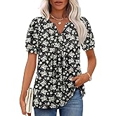 Angerella Womens Tops Dressy Casual V Neck Short Sleeve Shirts Summer Loose T Shirts Trendy Tunic Tops