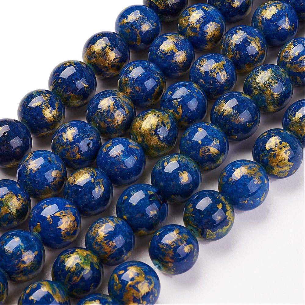 Goldstone Quartz Beads 6 mm Round 18 Pieces Choice of Colours Natural Gemstone Beads Gemstone Quartz for Necklace Bracelet Jewellery Beads (Blue)