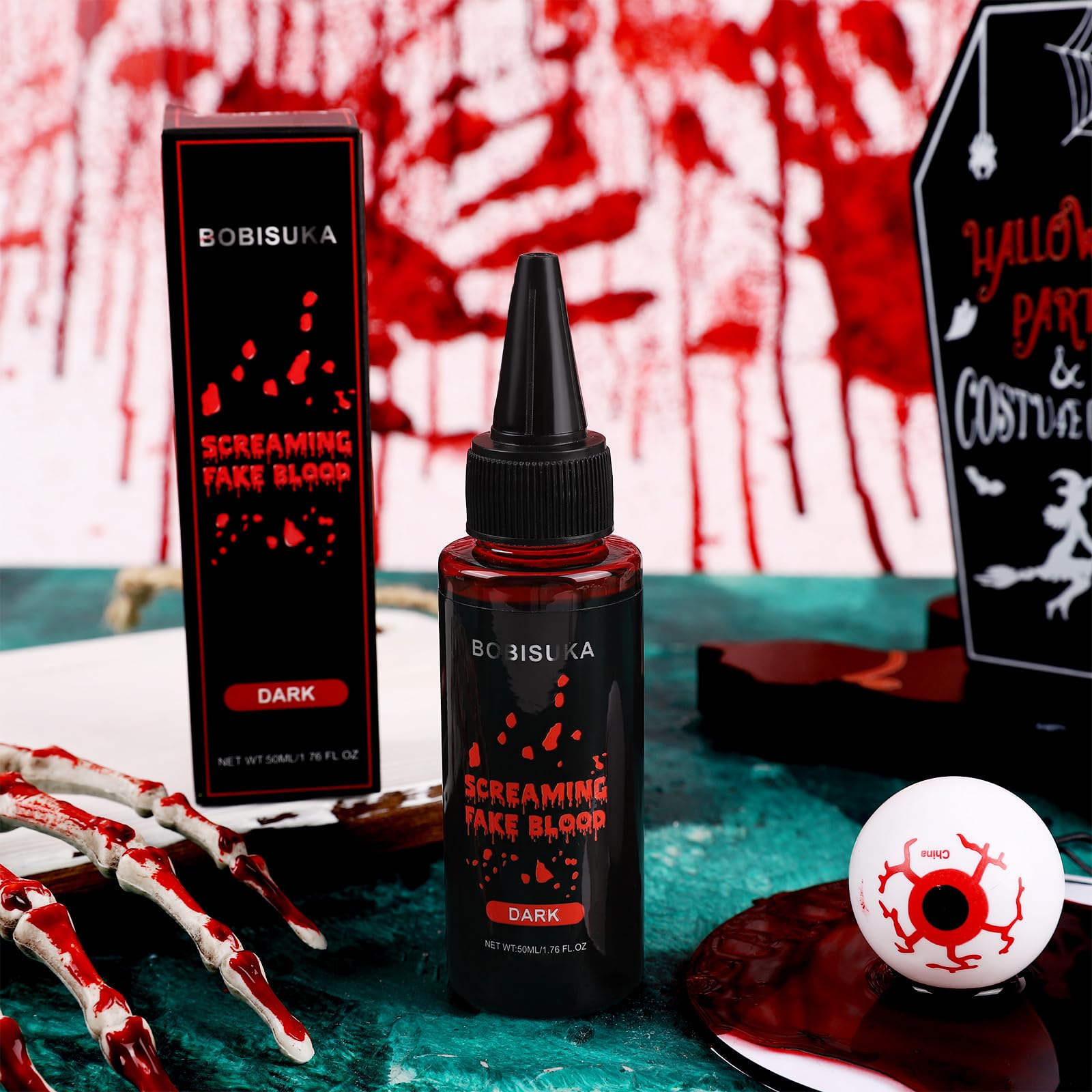 BOBISUKA Halloween Fake Blood, Dark Fake Blood 1.76oz, Realistic Washable Liquid Dripping Fake Blood Makeup Kit for Halloween, SFX Makeup, Cosplay Party, Stage, Horror Film