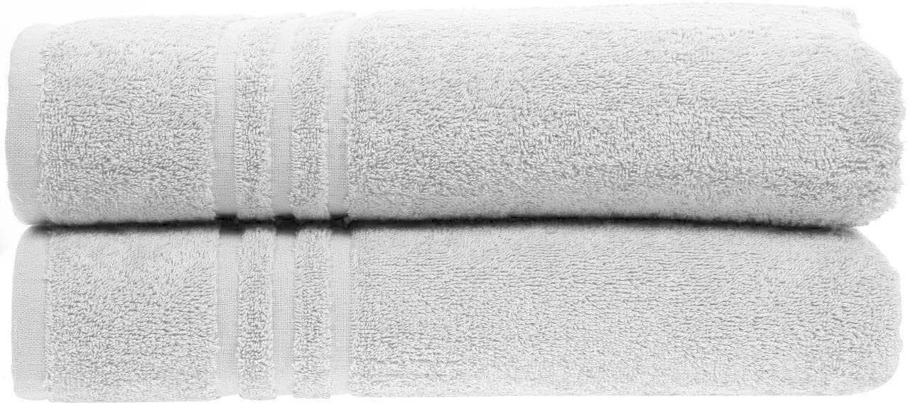 Textile Do Pack of 2 Large Jumbo Bath Sheets (75 x 150 cm-500 GSM) 100% Egyptian Cotton Super Soft Big Bath Sheet Towel Set Body Wrap (Silver, Cotton)