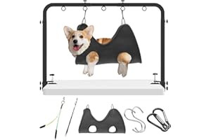 NIFFGAFF Adjustable Pet Grooming Arm for Table: 42" Height & 27"-39" Width, Clamp Fits Up to 2.76", Includes Hammock & 2 No-Sit Nooses, Heavy-Duty Dog Grooming Station for Home Use, Nail Trimming & Drying