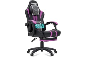 HOFFREE Gaming Chair Massage Big and Tall Gaming Chairs with Footrest 400lb Game Chair for Adults Heavy People Computer Chair Gamer Chair Purple and Black